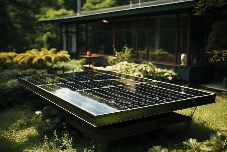Panneaux photovoltaïques dans un jardin